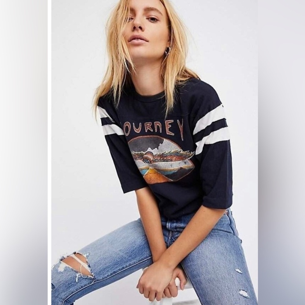 Trunk Ltd. x Free People Journey Football Band Tee S Blue Graphic 100% Cotton
